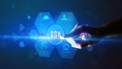 Hand touching digital button concept Stock Photos