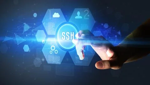 Hand touching digital button concept Stock Photos