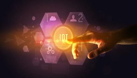 Hand touching digital button concept Stock Photos