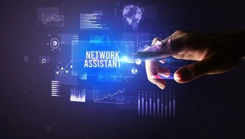 Hand touching digital button, modern technology concept Stock Photos