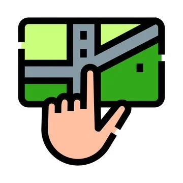 Hand touching digital map on device screen 스톡 일러스트