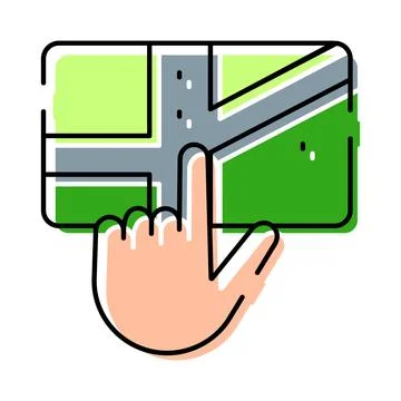 Hand touching digital map screen for navigation Stock Illustration