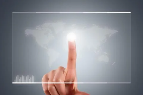 Hand touching on digital screen interface 스톡 일러스트