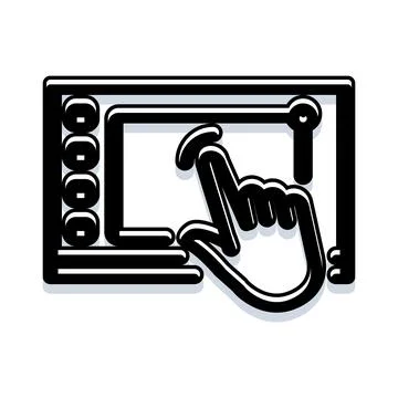 Hand touching digital screen interface with cursor 스톡 일러스트