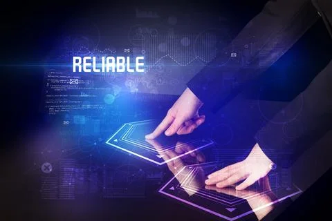 Hand touching digital table concept Stock Photos