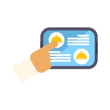 Hand touching digital tablet screen for hotel service selection Stock Illustration