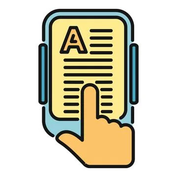 Hand touching ebook reader with text Illustrazione stock