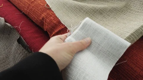 Hand touching fabric-comparison with two colors Stock Footage 106757137