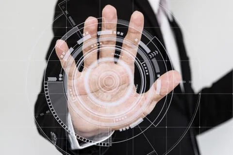 Hand touching futuristic interface screen Stock Photos