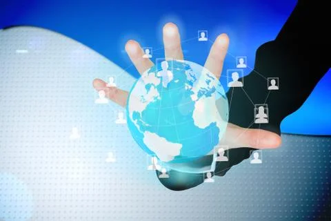 Hand touching global business interface Stock Illustration