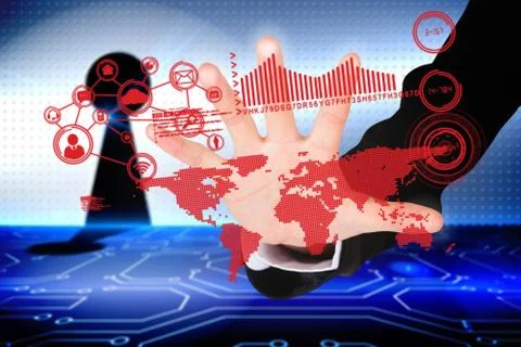 Hand touching global business interface Stock Illustration