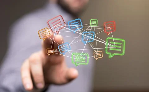 Hand touching global network and data customer connection Stock Photos