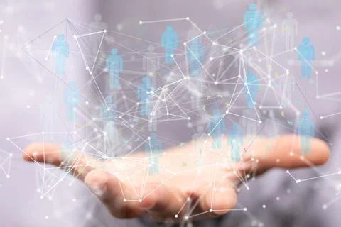 Hand touching global network and data customer connection Stock Photos