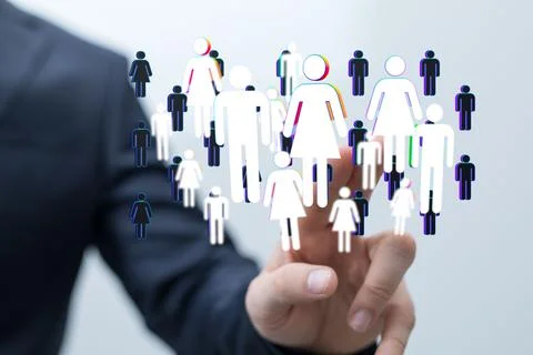 Hand touching global network and data customer connection Stock Photos
