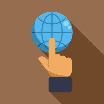 Hand touching globe icon representing global communication network Stock Illustration