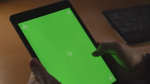 Hand Touching Green Screen Tablet Vídeo Stock 126988744