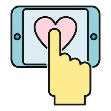 Hand touching heart icon on tablet screen Stock Illustration