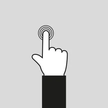 Hand touching icon. One finger clicks the button. Flat vector illustration. Stock Illustration