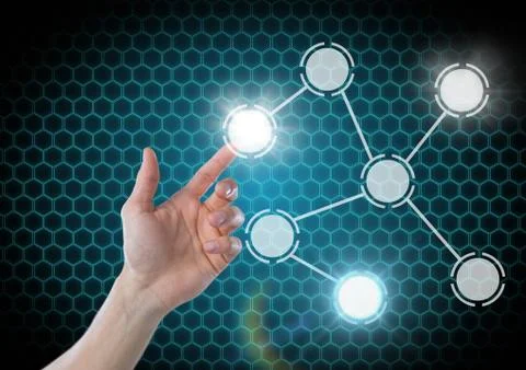 Hand touching icons interface of circles Stock Photos