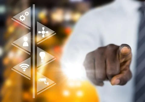 Hand touching icons interface of internet of things Foto stock