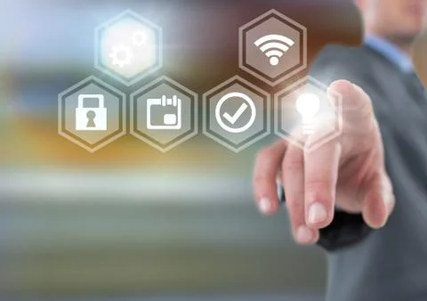 Hand touching icons interface of internet of things Stock Photos