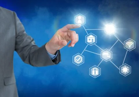 Hand touching icons interface of internet of things Foto stock