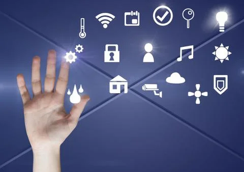 Hand touching icons interface of internet of things Foto stock