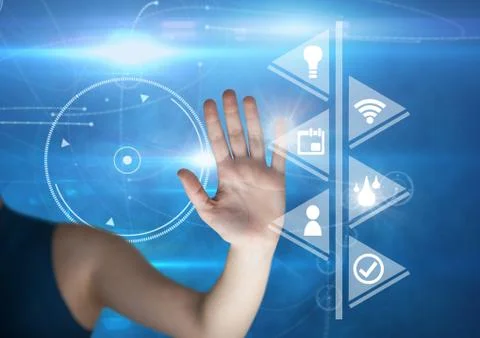 Hand touching icons interface of internet of things Foto stock