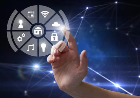 Hand touching icons interface of internet of things Stock Photos
