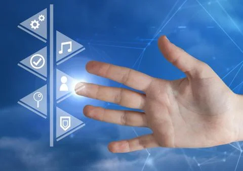 Hand touching icons interface of internet of things Stock Photos