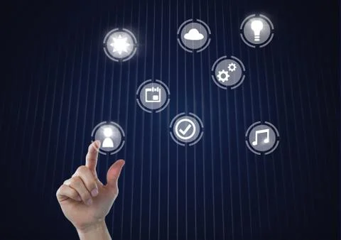 Hand touching icons interface of internet of things Fotos de archivo