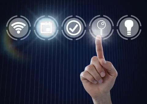 Hand touching icons interface of internet of things Foto stock