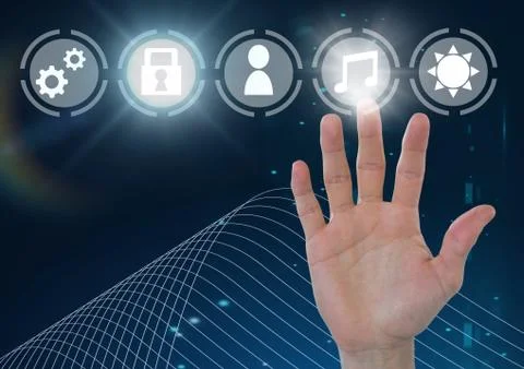 Hand touching icons interface of internet of things Stock Photos
