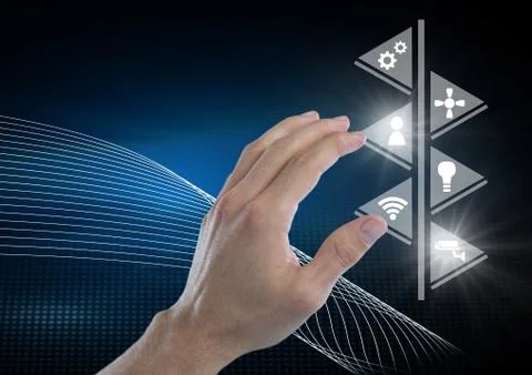 Hand touching icons interface of internet of things Stock Photos