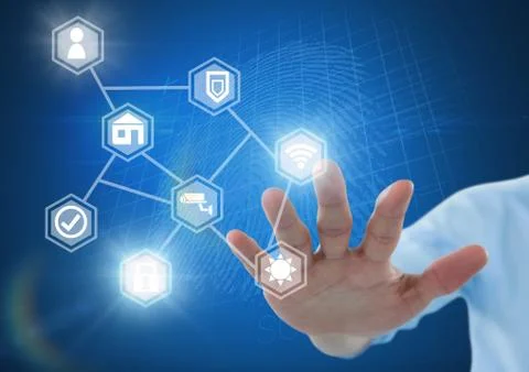 Hand touching icons interface of internet of things Stock Photos