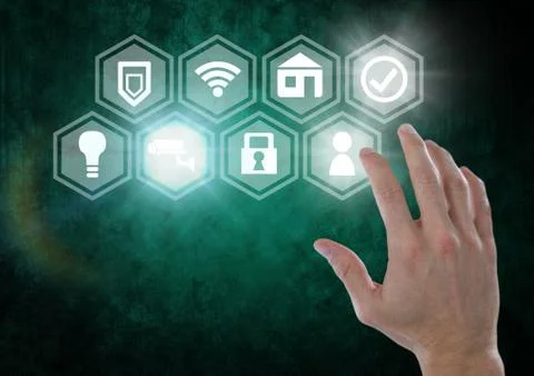 Hand touching icons interface of internet of things Stock Photos