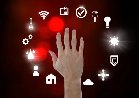 Hand touching icons interface of internet of things Stock Photos