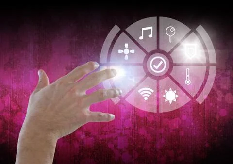 Hand touching icons interface of internet of things Stock Photos