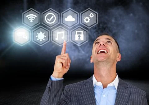 Hand touching icons interface of internet of things Stock Photos