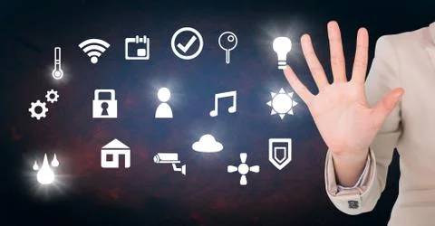 Hand touching icons interface of internet of things Stock Photos