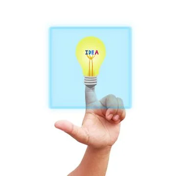 Hand touching idea virtual screen. isolated on white. Stock Photos