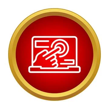 Hand touching interactive screen on laptop computer icon 스톡 일러스트