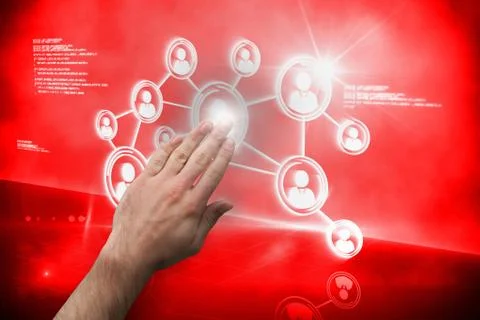 Hand touching interface on red screen Stock Photos