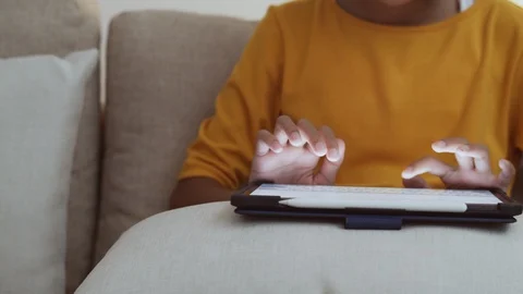 Hand touching keyboard on modern digital tablet Stock Footage 114165765