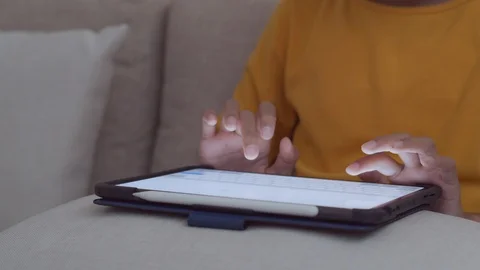 Hand touching keyboard on modern digital tablet Stock Footage 114166033