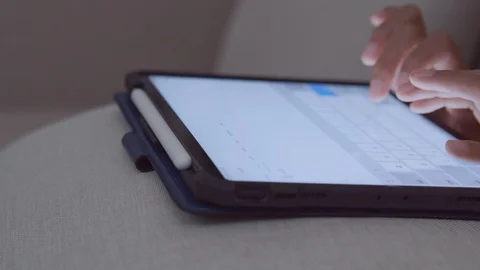 Hand touching keyboard on modern digital tablet Stock Footage 114166409