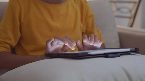 Hand touching keyboard on modern digital tablet Stock Footage 114167695