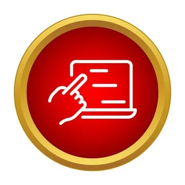 Hand touching laptop screen button interaction icon Stock Illustration