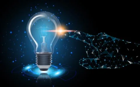 Hand touching light bulb abstract background. creative idea concept Stock Illustration