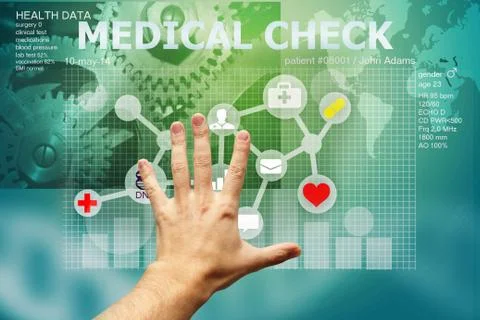 Hand touching medical interface Stock Photos